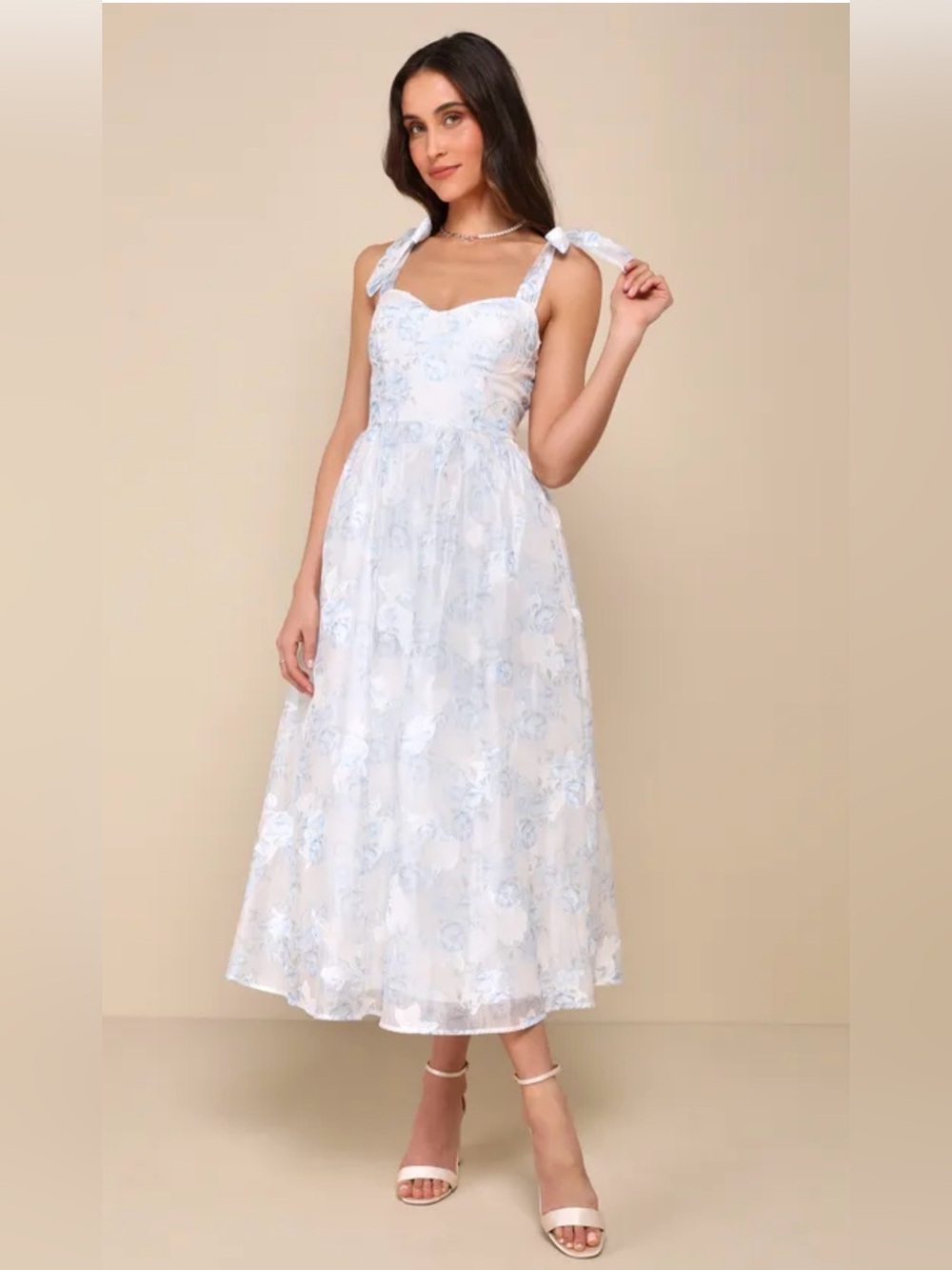 Beautifully Adored White Floral Burnout Tie-Strap Midi Dress Size Large NWT